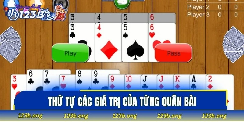 Thứ tự các giá trị của từng quân bài